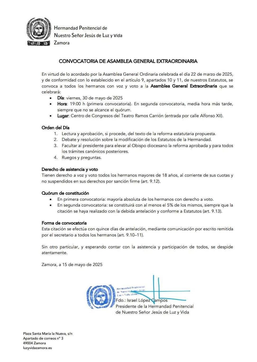 Convocada Asamblea Gral. Extraordinaria